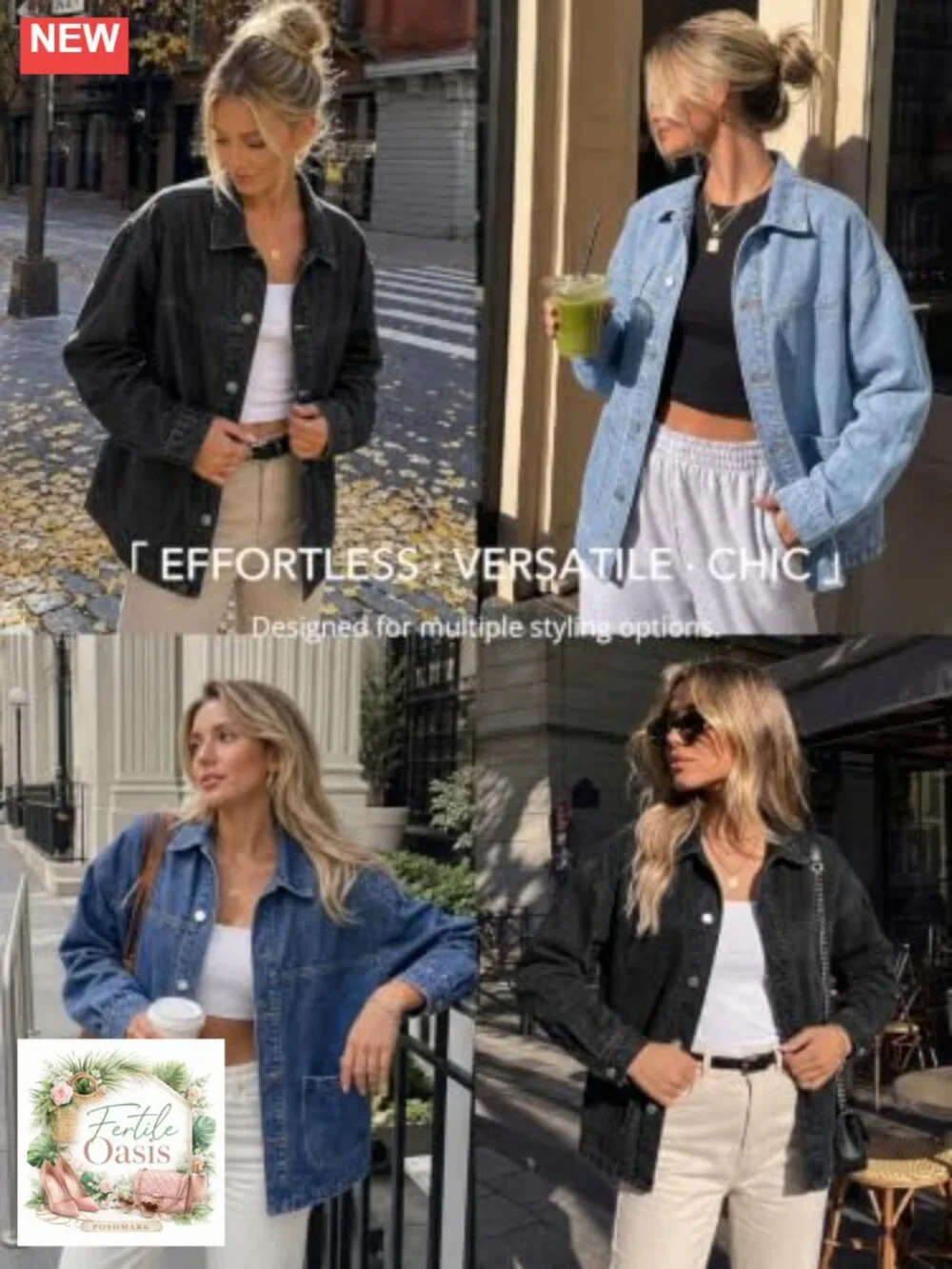 Women's Oversized Denim Jacket Boyfriend Shacket Cotton Button-Up
